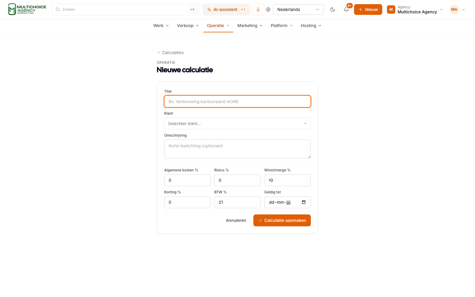 Nieuwe calculatie