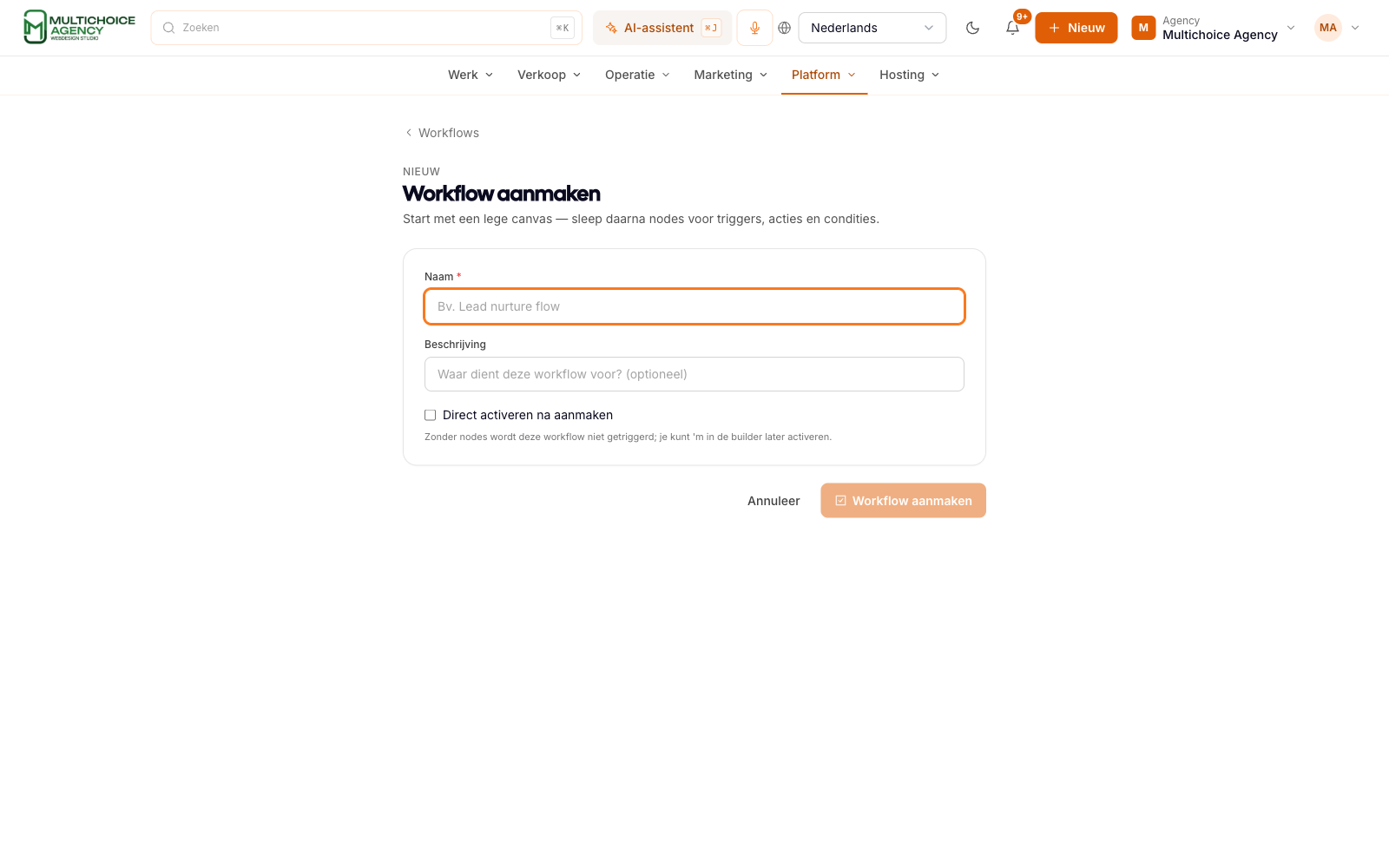 Nieuwe workflow